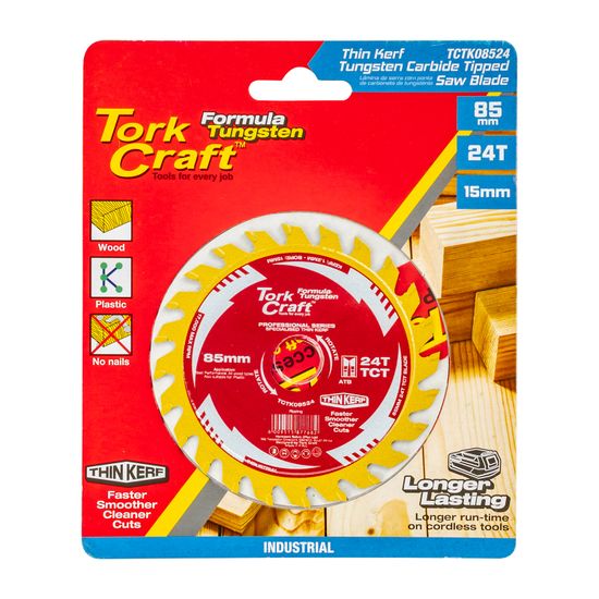 TORK CRAFT Tct Saw Blade 85mm X 1.2mm X 15mm X 24t Wood Thin Kerf