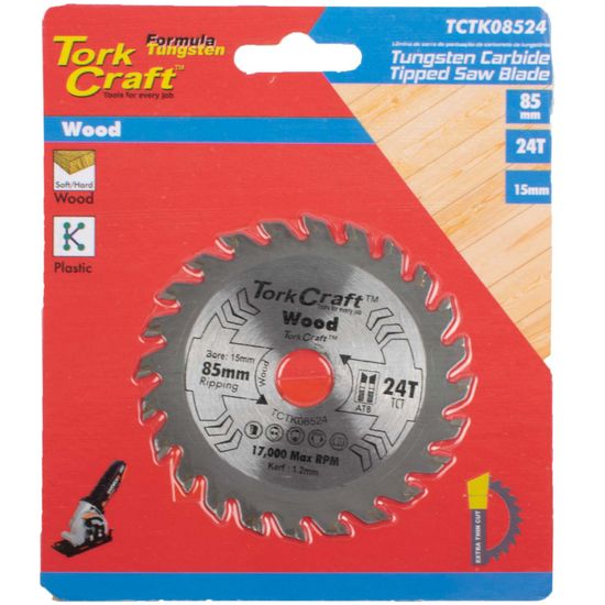 TORK CRAFT Tct Saw Blade 85mm X 1.2mm X 15mm X 24t Wood Thin Kerf