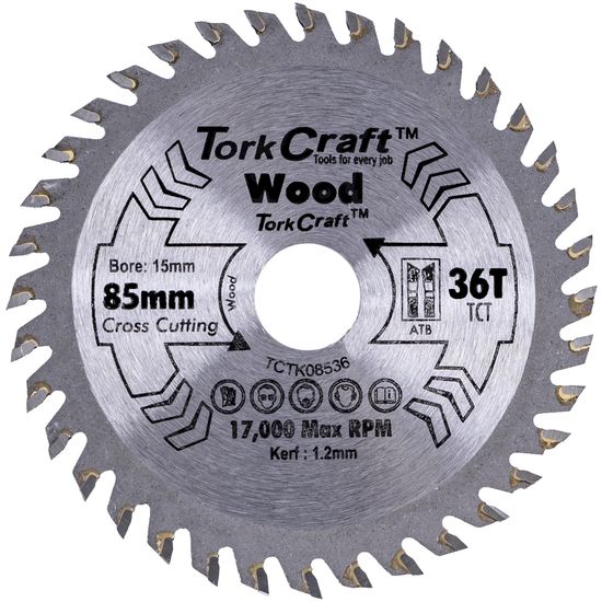 TORK CRAFT Tct Saw Blade 85mm X 1.2mm X 15mm X 36t Wood Thin Kerf