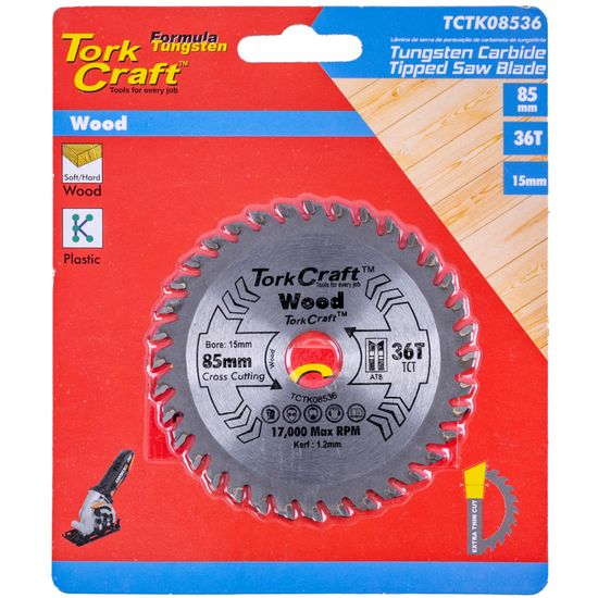 TORK CRAFT Tct Saw Blade 85mm X 1.2mm X 15mm X 36t Wood Thin Kerf