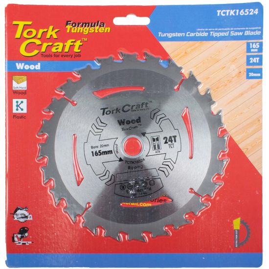 TORK CRAFT Tct Saw Blade 165mm X 1.6mm X 20mm X 24t Wood Thin Kerf