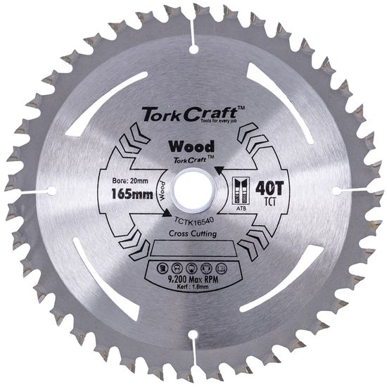 TORK CRAFT Tct Saw Blade 165mm X 1.6mm X 20mm X 40t Wood Thin Kerf