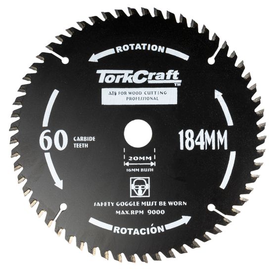 TORK CRAFT Saw Blade Thin Kerf 184 X 60t 20/16 Tct