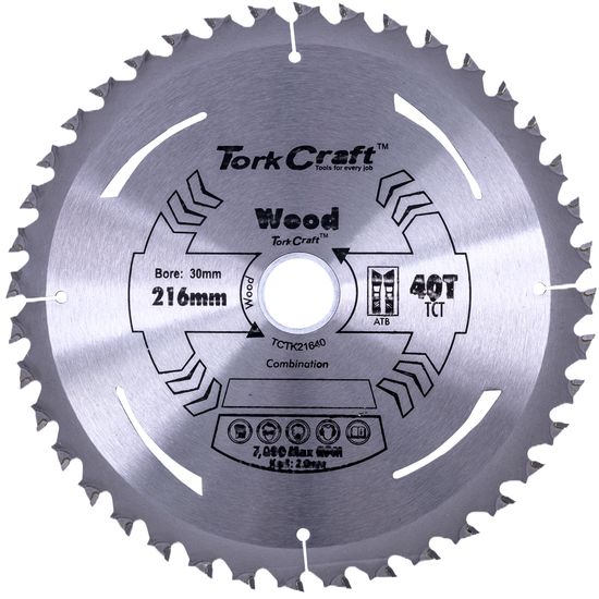 TORK CRAFT Tct Saw Blade 216mm X 2.0mm X 30mm X 40t Wood Thin Kerf