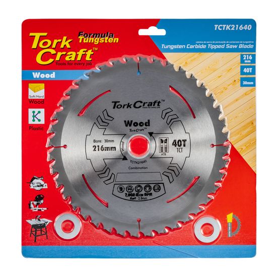 TORK CRAFT Tct Saw Blade 216mm X 2.0mm X 30mm X 40t Wood Thin Kerf