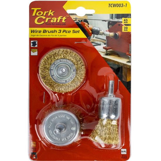 TORK CRAFT Wire Brush Set 3pce With 6mm Shaft End/circ/cup