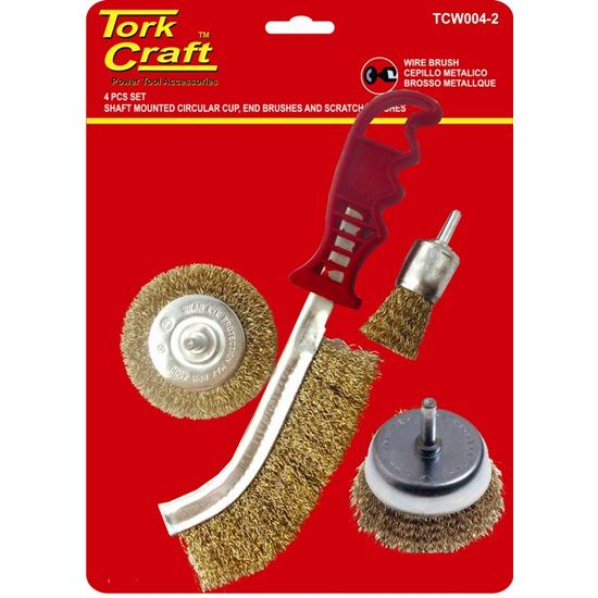 TORK CRAFT Wire Brush Set 4pce With Hand Brush