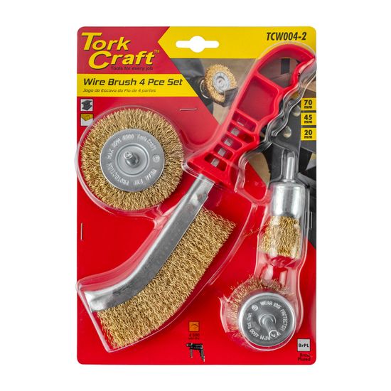 TORK CRAFT Wire Brush Set 4pce With Hand Brush