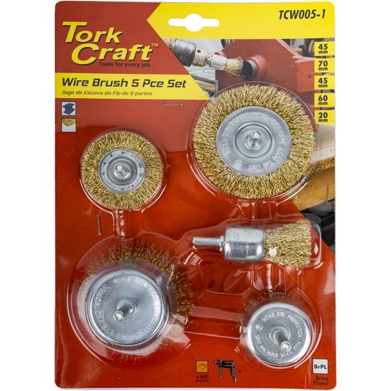 TORK CRAFT Wire Brush Set 5pce With 6mm Shaft Cup/circ/end