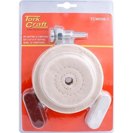 TORK CRAFT Polishing Buffing & Compound Drill Set 65 75 & 100mm Buffing Wheels