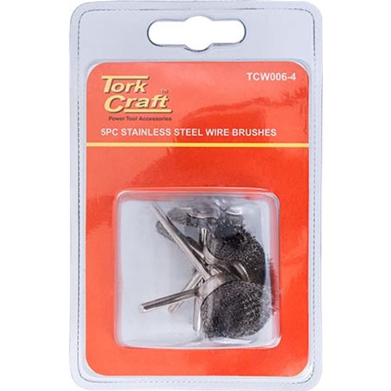 TORK CRAFT Wire Brushes Mini 5pc Stainless Steel 3.2mm Shaft Assorted Shapes