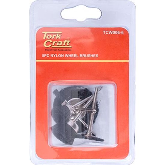 TORK CRAFT Wire Brushes Mini 5pc Nylon 3.2mm Shaft Assorted Shapes