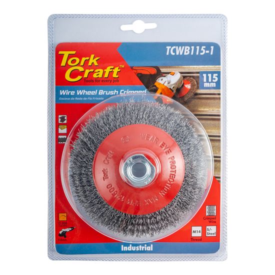 TORK CRAFT Wire Cup Brush Crimped Bevel Plain 115mmxm14 Blister