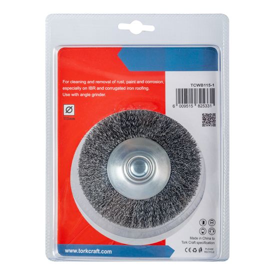 TORK CRAFT Wire Cup Brush Crimped Bevel Plain 115mmxm14 Blister