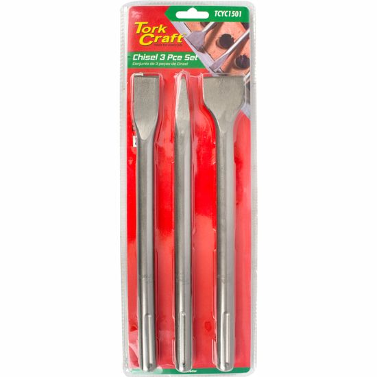 TORK CRAFT Sds Max Chisel 3pc Set 18x300mm Pointed 18x300x25mm Flat 18x300x40mm