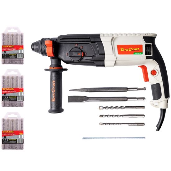 TORK CRAFT Rotary Hammer 800w Sds Tcrh0800 C/w 5pc Sds Drill Bit Set X 3 Nr07305