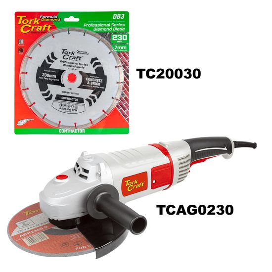 TORK CRAFT Angle Grinder 230mm Tcag0230 C/w Db3 Seg Diamond Blade