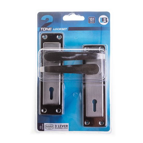 L&b Lockset Decorative 2tone 3 Lever Black Nickel / Satin Nickel Straight 6 Inch