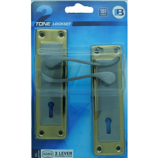 L&b Lockset Decorative 2tone 3 Lever Brass Plated / Satin Nickel Scroll 6 Inch
