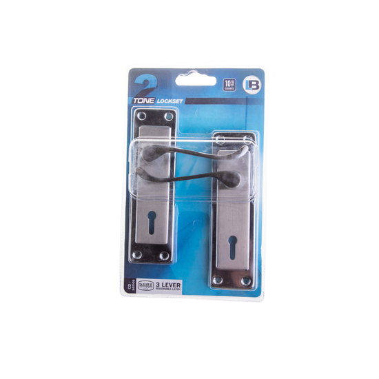 L&b Lockset Decorative 2tone 3 Lever Satin Nickel / Chrome Plated Scroll 6 Inch