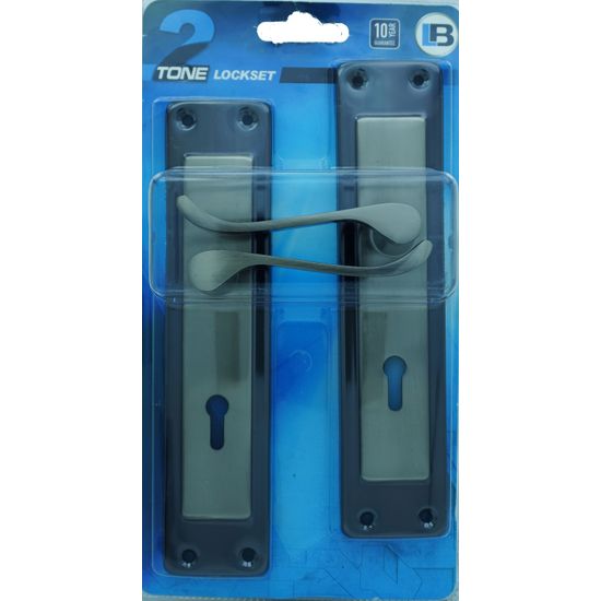 L&b Lockset Decorative 2tone 3 Lever Black Nickel / Satin Nickel Scroll 8 Inch