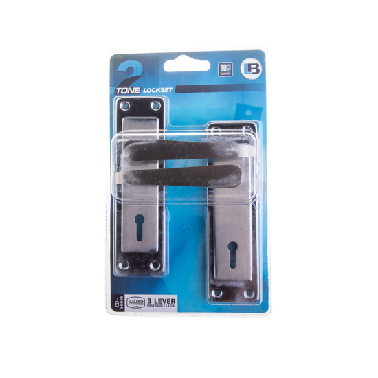 L&b Lockset Decorative 2tone 3 Lever Satin Nickel / Chrome Plated Straight 8 Inch