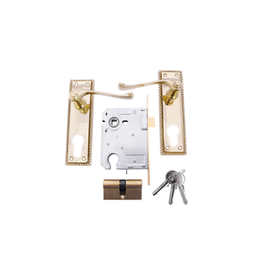 L&b Lockset Decorative Georgian Cylinder Brass Plated Scroll 6 Inch