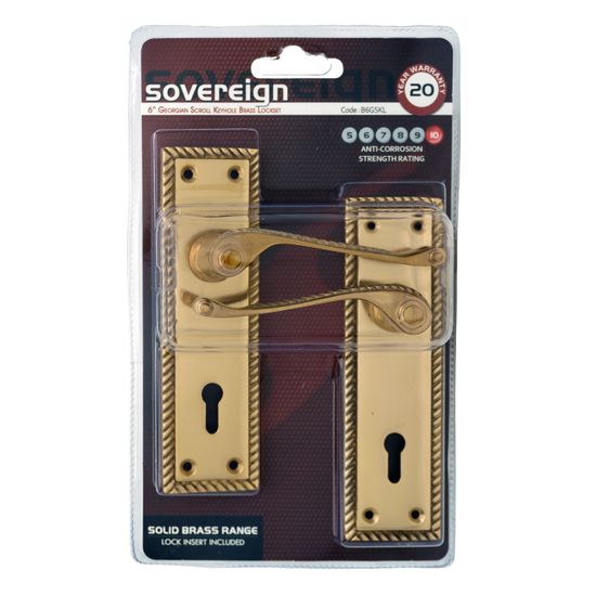L&b Lockset Decorative Georgian 3 Lever Solid Brass Scroll 6 Inch