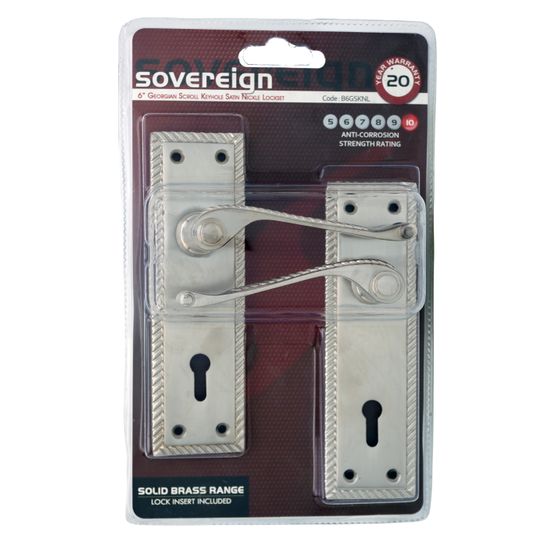 L&b Lockset Decorative Georgian 3 Lever Solid Brass Satin Nickel Scroll 6 Inch