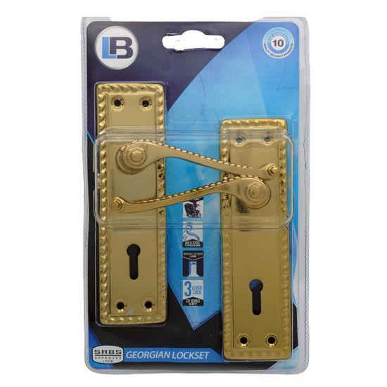L&b Lockset Decorative Georgian 3 Lever Brass Plated Scroll 6 Inch