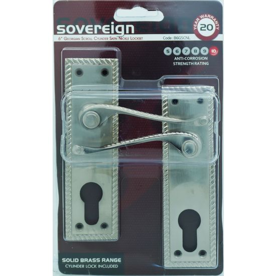 L&b Lockset Decorative Georgian Cylinder Solid Brass Satin Nickel Scroll 6 Inch