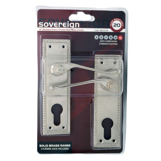 L&b Lockset Decorative Georgian Cylinder Solid Brass Satin Nickel Scroll 6 Inch