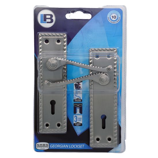 L&b Lockset Decorative Georgian 3 Lever Satin Nickel Plated Scroll 6 Inch