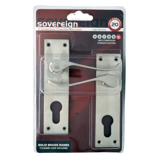 L&b Lockset Decorative Victorian Cylinder Solid Brass Satin Nickel Scroll 6 Inch