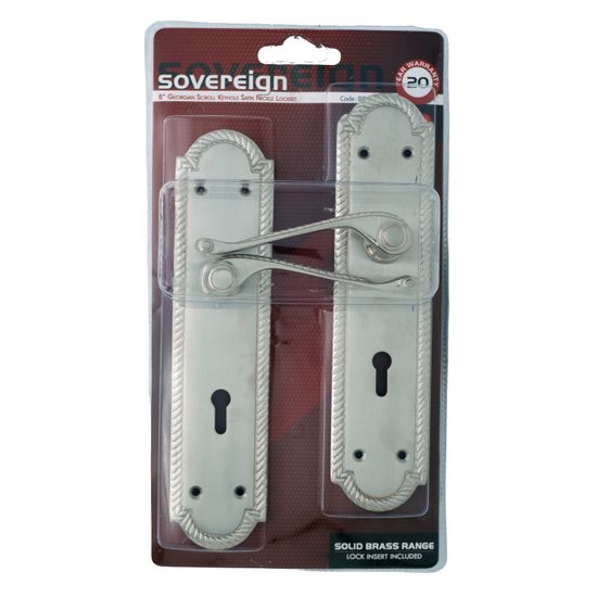 L&b Lockset Decorative Georgian 3 Lever Solid Brass Satin Nickel Scroll 8 Inch