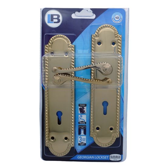 L&b Lockset Decorative Georgian 3 Lever Brass Plated Scroll 8 Inch