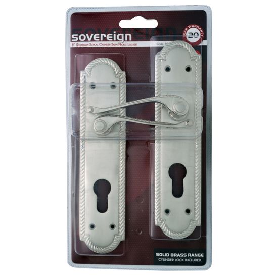 L&b Lockset Decorative Georgian Cylinder Solid Brass Satin Nickel Scroll 8 Inch