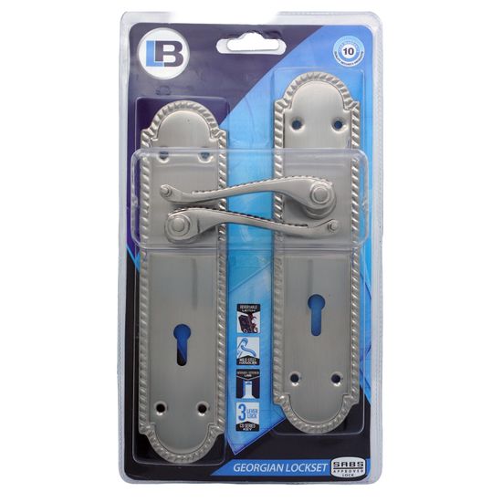 L&b Lockset Decorative Georgian 3 Lever Satin Nickel Plated Scroll 8 Inch