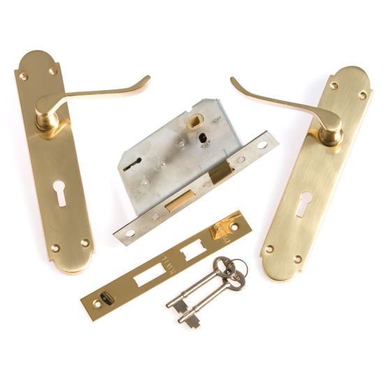 L&b Lockset Decorative Victorian 3 Lever Solid Brass Scroll 8 Inch