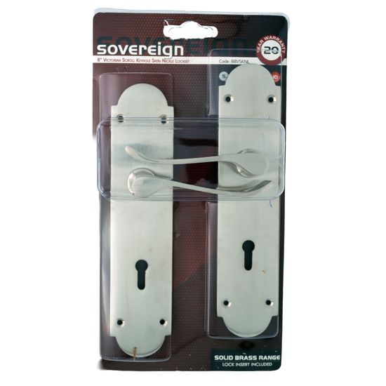 L&b Lockset Decorative Victorian 3 Lever Solid Brass Satin Nickel Scroll 8 Inch
