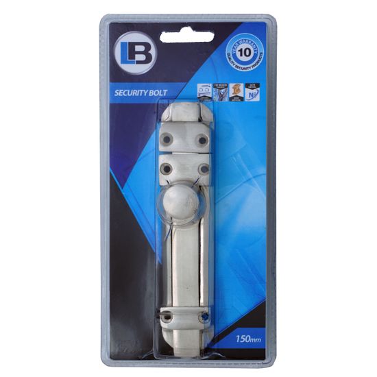L&b Ironmongery Security Bolt Solid Brass Satin Nickel Blister 150mm