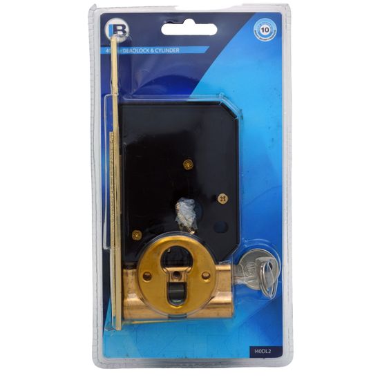 L&b Lock Security Gate Deadlock Cylinder Brass Plated Blister 40mm