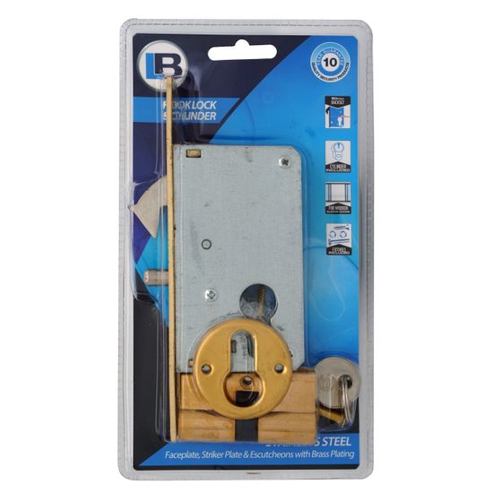 L&b Lock Sliding Hook Cylinder Brass Plated Blister 40mm