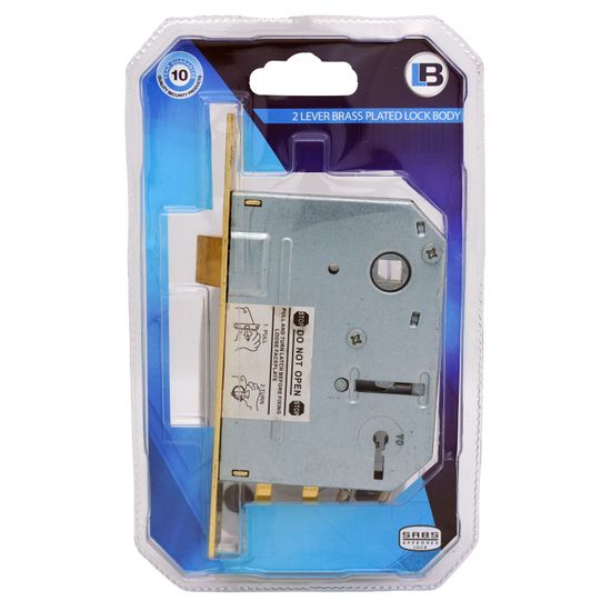 L&b Lock Mortise Aztec 2 Lever Brass Plated Blister Sabs