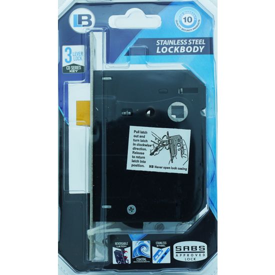 L&b Lock Mortise Aztec 3 Lever Stainless Steel Blister Sabs