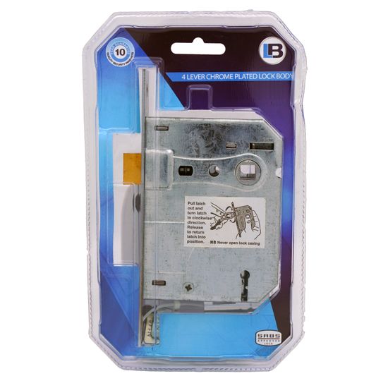 L&b Lock Mortise Aztec 4 Lever Chrome Plated Blister Sabs