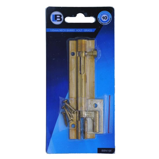 L&b Ironmongery Barrel Bolt Necked Brass 100mm