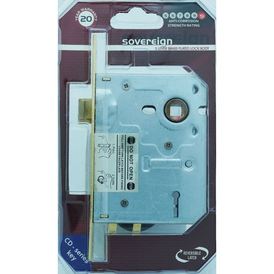 L&b Lock Mortise Sovereign 3 Lever Brass Plated Blister Sabs