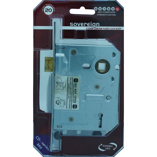 L&b Lock Mortise Sovereign 3 Lever Chrome Plated Blister Sabs