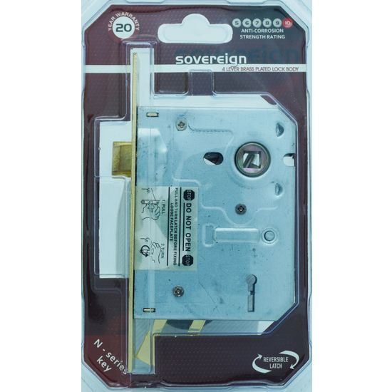 L&b Lock Mortise Sovereign 4 Lever Brass Plated Blister Sabs